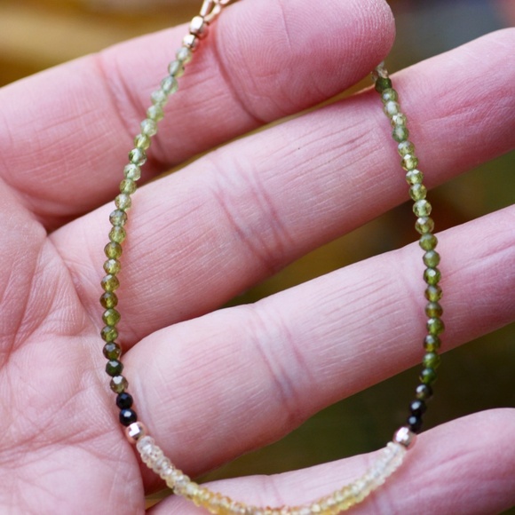 Natural Yellow Sapphire Green Tourmaline Bracelet Solid 14K Rose Gold , 7.1" - Picture 6 of 11